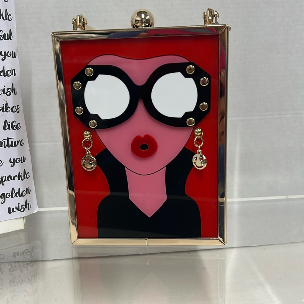 NWOT Applique face Acrylic clutch/crossbody bag
